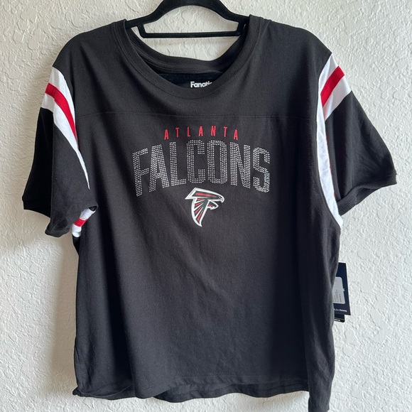 Women’s XL Atlanta Falcons FANATICS Sparkle Script Black T-Shirt NWT - Picture 1 of 5